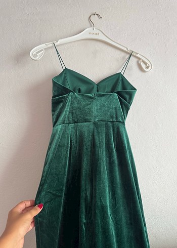 Yeşil Parlak V Yakalı Midi Kadın Elbise - Görsel 3