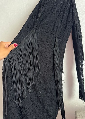 Drapeli Siyah Gotik Abiye Elbise - Görsel 2