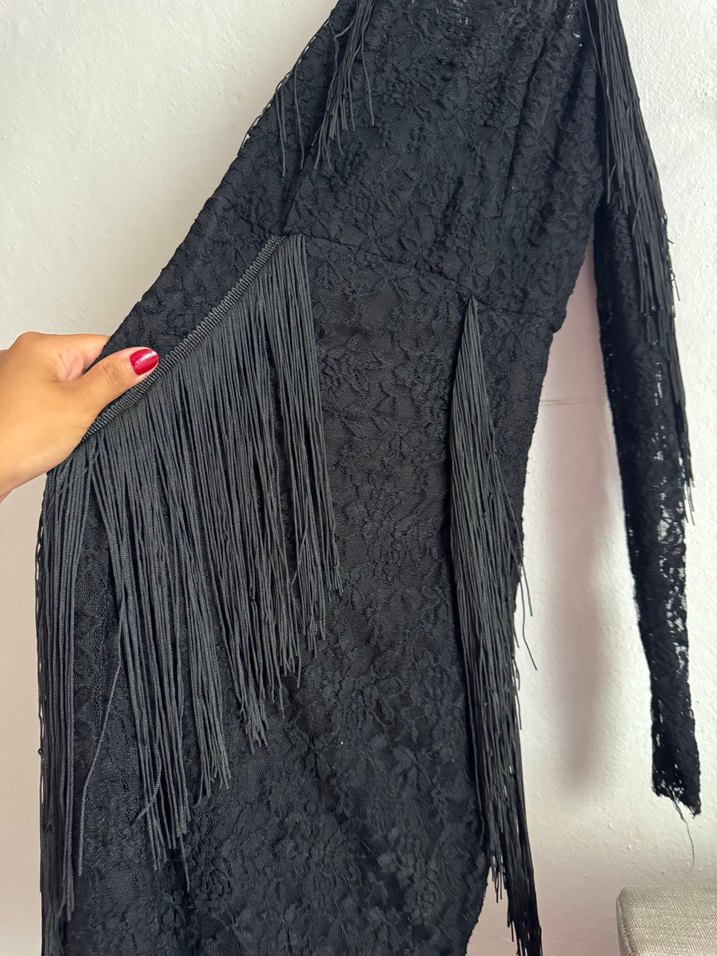 Drapeli Siyah Gotik Abiye Elbise - Görsel 2