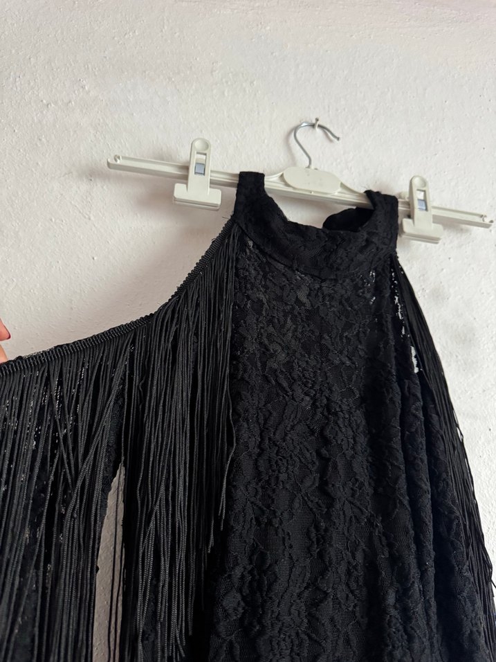 Drapeli Siyah Gotik Abiye Elbise - Görsel 3