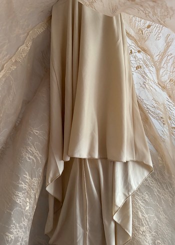 Bej Drapeli Uzun halter yaka Nişan Elbisesi - Görsel 5