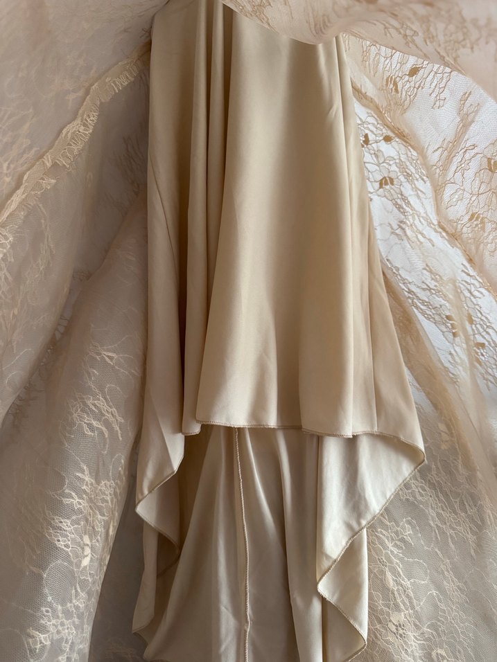 Bej Drapeli Uzun halter yaka Nişan Elbisesi - Görsel 5