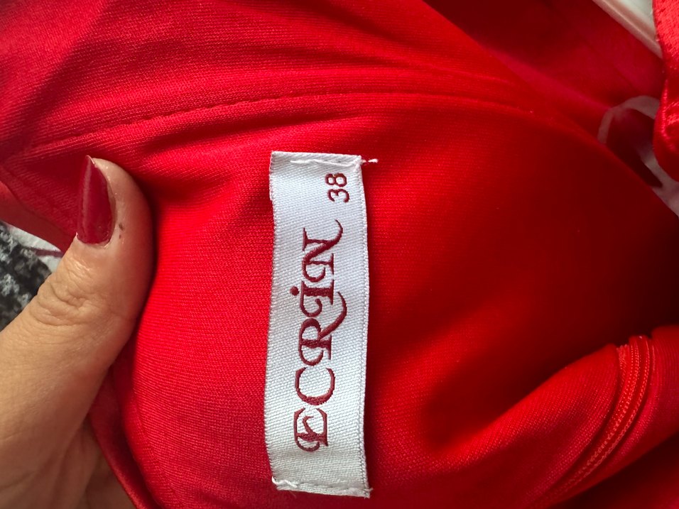 Kırmızı Drapeli Straplez Midi Abiye Elbise - Görsel 5