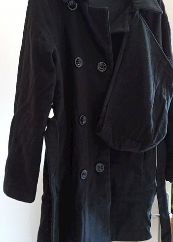 Düğmeli Siyah Midi  Kaban - Görsel 3