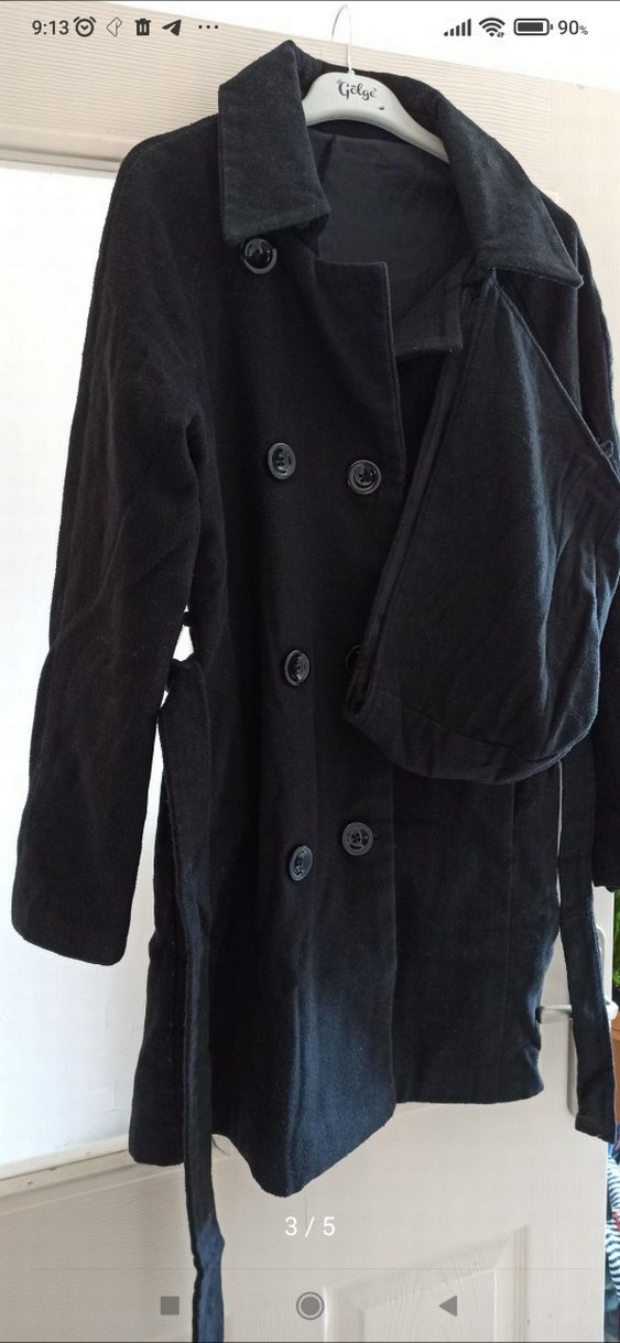 Düğmeli Siyah Midi  Kaban - Görsel 3