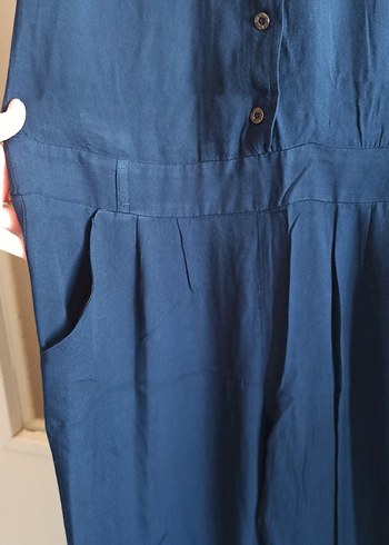 Kadın Lacivert Uzun Kolsuz Viskon Tulum - Görsel 2