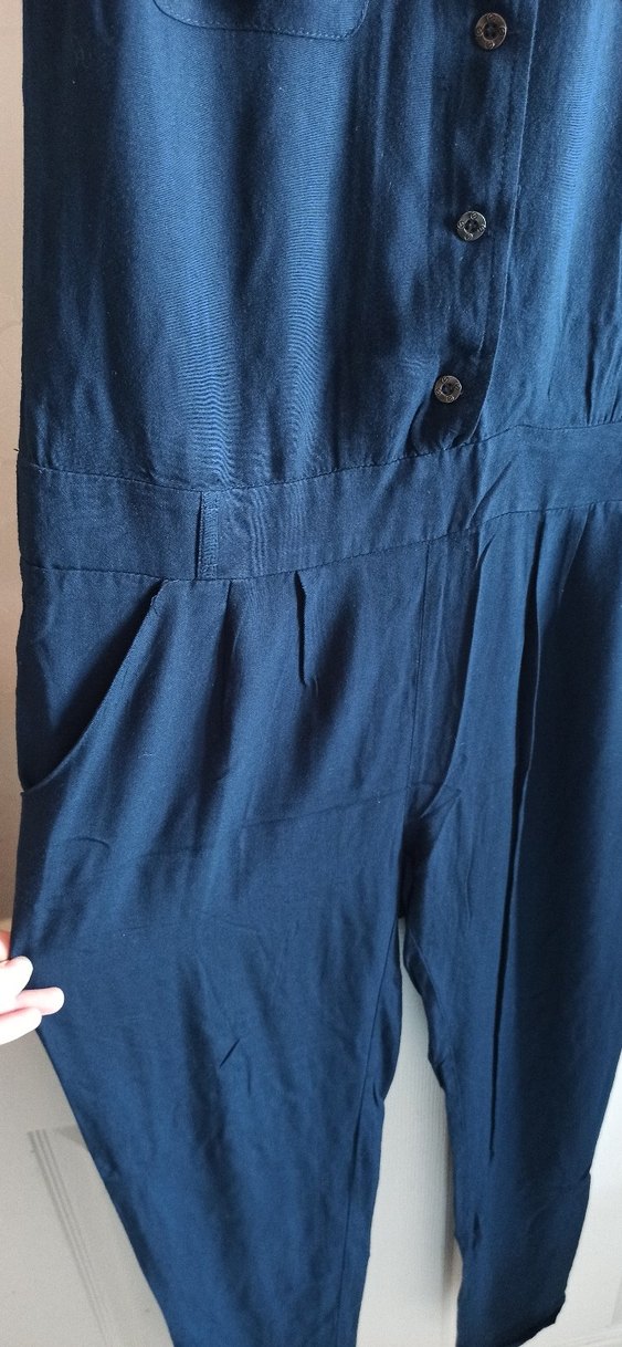 Kadın Lacivert Uzun Kolsuz Viskon Tulum - Görsel 4