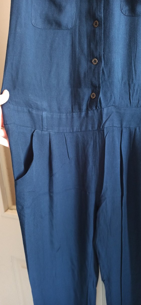 Kadın Lacivert Uzun Kolsuz Viskon Tulum - Görsel 2