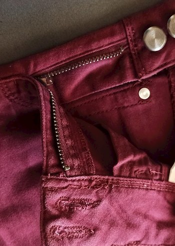 Defacto Bordo Normal Boy Kadın Keten Kot Pantolon