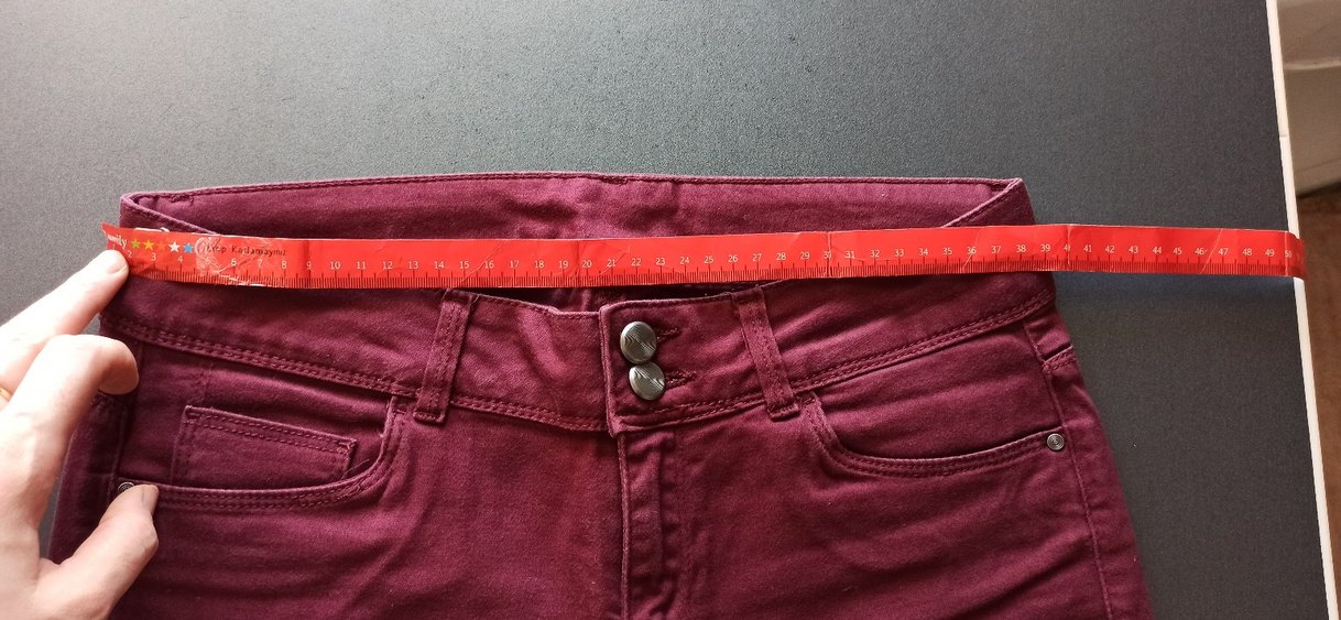 Bordo Normal Boy Kadın Keten Kot Pantolon - Görsel 3