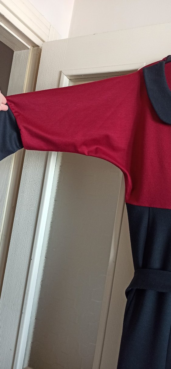 Bordo Siyah Uzun Kollu Elbise - Görsel 4