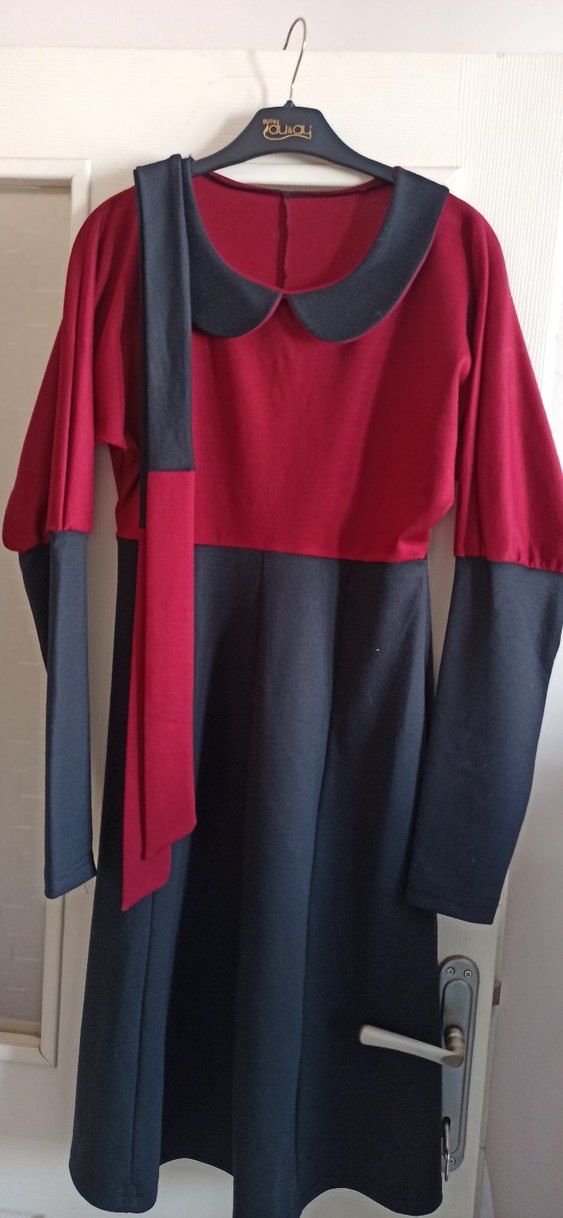 Bordo Siyah Uzun Kollu Elbise - Görsel 3