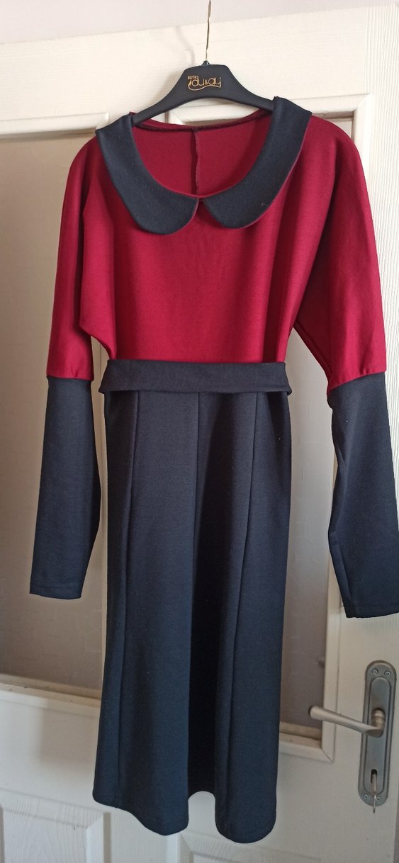 Bordo Siyah Uzun Kollu Elbise - Görsel 2