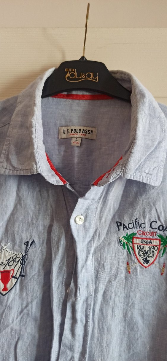 Nakışlı Mavi Keten Erkek Gömlek - Görsel 2