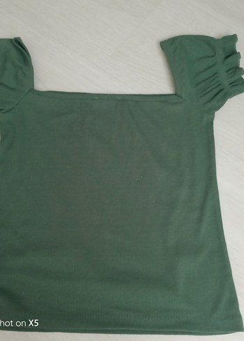 Diğer Yeşil Kadın Crop Top, Kayık Yaka, Kısa Kollu