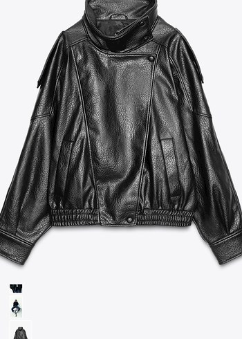s Beden Zara Siyah Deri Oversize Biker Ceket