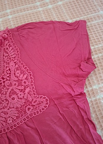 46 Beden Dantel Detaylı Pembe Bluz