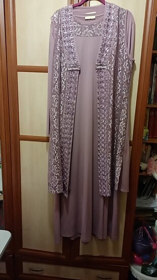 Abiye elbise pudra rengi yelekli uzun elbise