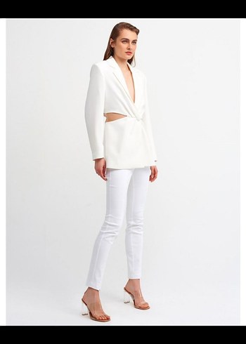 Dilvin Drapeli Beyaz Kadın Blazer - Görsel 3