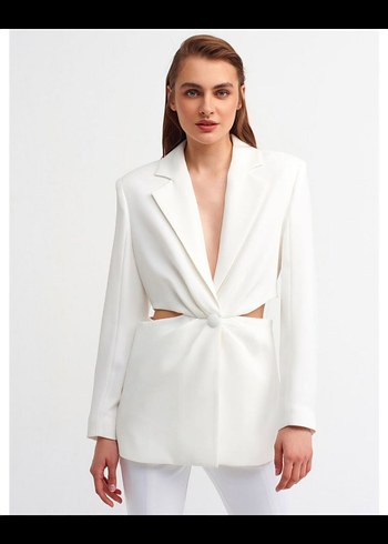Dilvin Drapeli Beyaz Kadın Blazer - Görsel 2