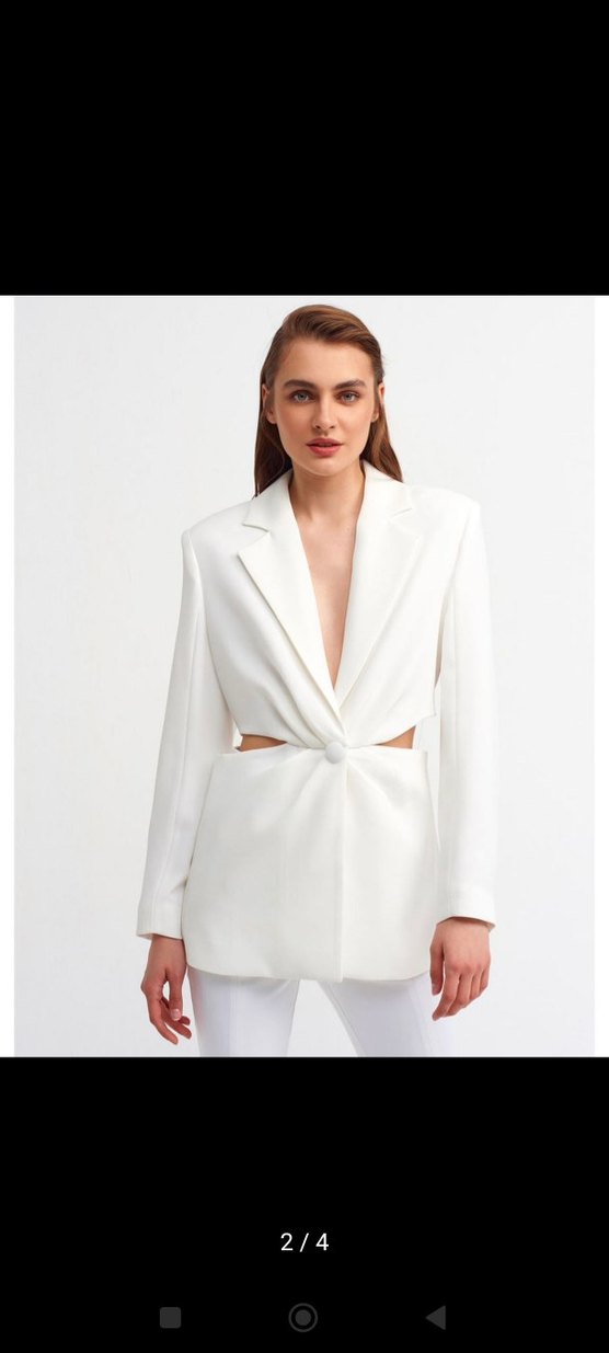 Dilvin Drapeli Beyaz Kadın Blazer - Görsel 2