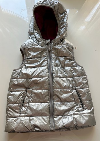 Kız Çocuk Gri Kapüşonlu Fermuarlı Yelek - Görsel 2