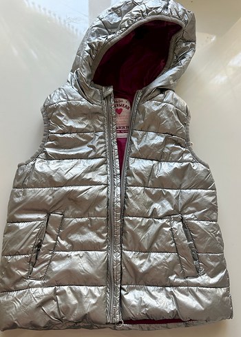 Kız Çocuk Gri Kapüşonlu Fermuarlı Yelek - Görsel 3