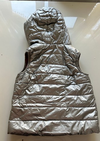 Kız Çocuk Gri Kapüşonlu Fermuarlı Yelek - Görsel 4