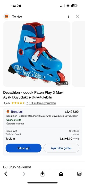 Decathlon paten 30-32 numara