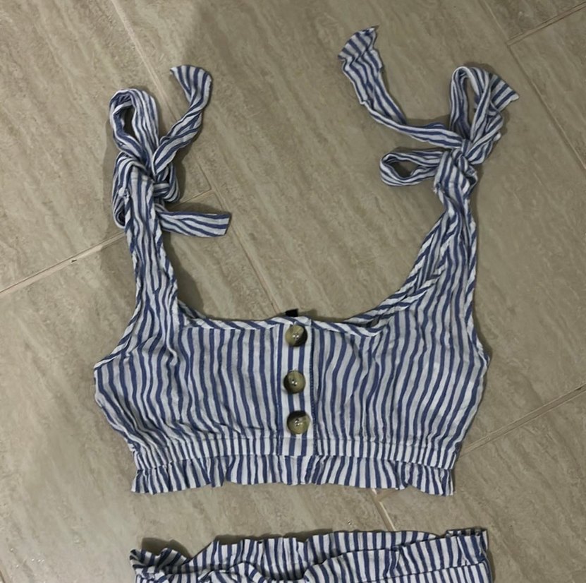 Düğmeli Çizgili Kadın Bustiyer ve Mini Etek Takımı - Görsel 2