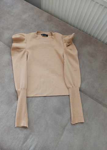 Bej Fitilli Kadın Triko Sweatshirt