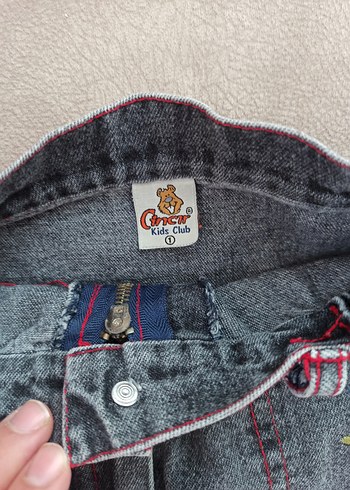 18-24 Ay Beden Nakışlı Gri Denim Kız Eteği
