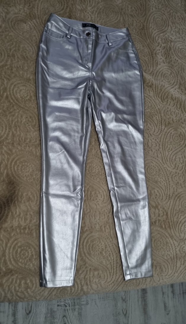 Gri Metalik Deri Kadın Pantolon - Görsel 2