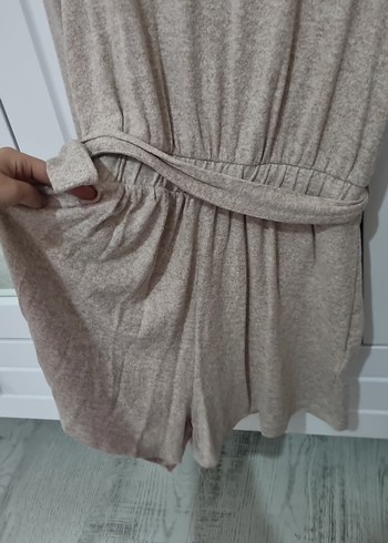 Bej Kemerli Uzun Kollu Kadın Tulum - Görsel 3