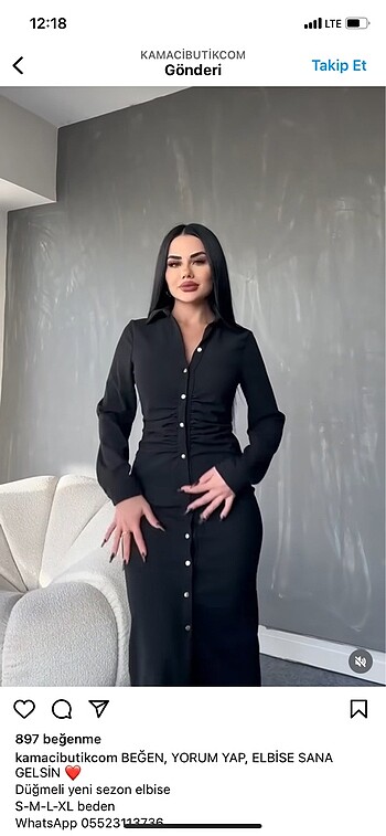 l Beden siyah Renk Düğmeli esnek siyah elbise