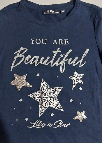 Kız Çocuk Lacivert Uzun Kollu Pamuklu Tişört - Görsel 2