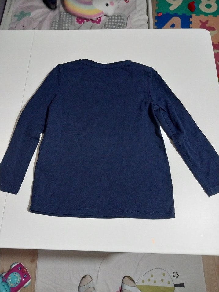 Kız Çocuk Lacivert Uzun Kollu Pamuklu Tişört - Görsel 3