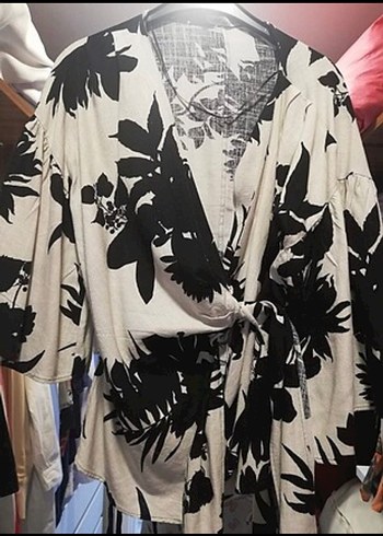 Bohem V Yaka Uzun Kollu Baskılı Kimono
