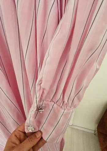 l Beden pembe Renk Pembe Piliseli Uzun Keten Elbise Ahel marka