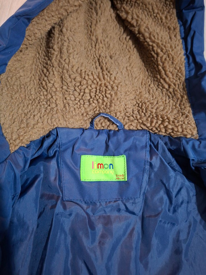 Erkek Çocuk Mavi Düğmeli Kapüşonlu Mont - Görsel 5