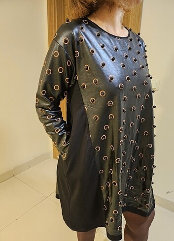 Oversize deri elbise