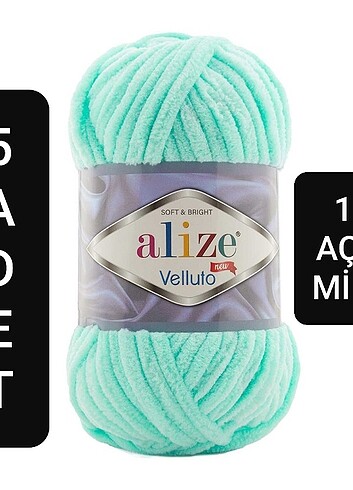 5 Adet Alize Velluto Kadife İp 19 Açık Mint 