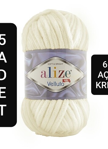 5 Adet Alize Velluto Kadife İp 62 Krem