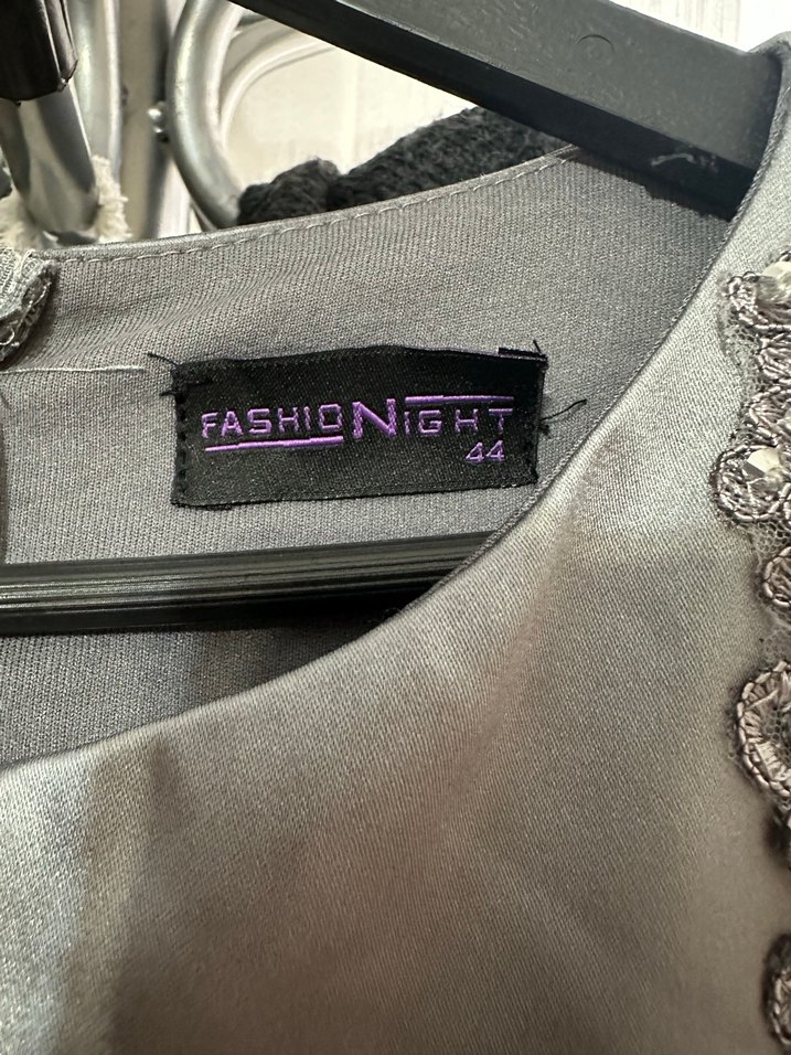 Gri Nakışlı Uzun Kollu Kadın Abiye Elbise - Görsel 3