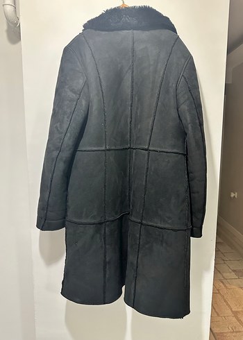 Kürklü Siyah Uzun Süet Kadın Kaban - Görsel 4