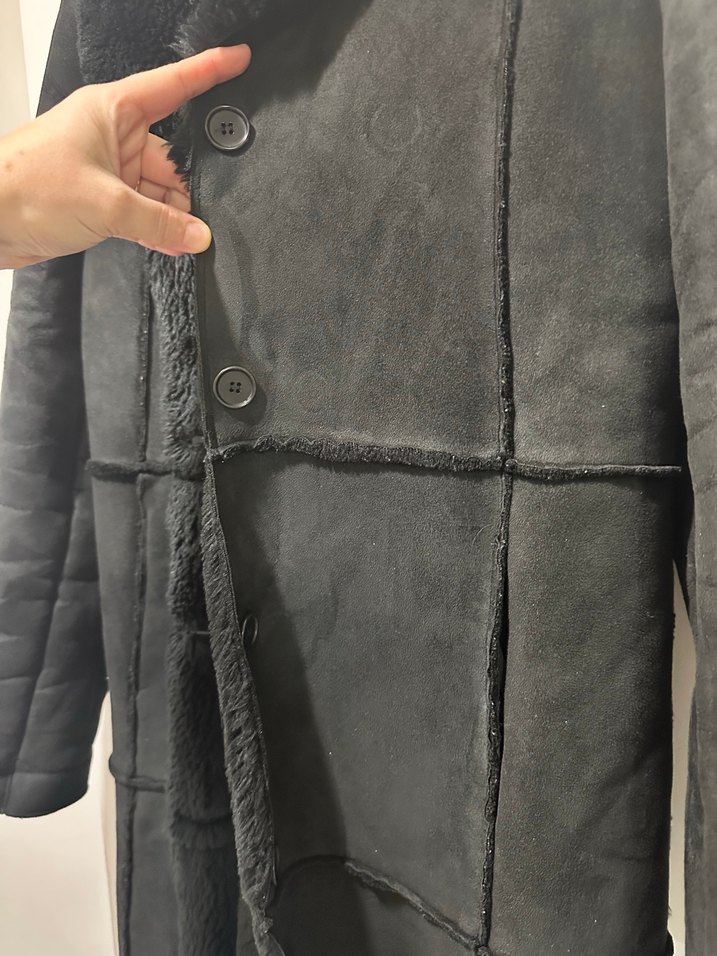 Kürklü Siyah Uzun Süet Kadın Kaban - Görsel 2