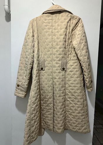 Bej Kadın Uzun Düğmeli Keten Kaban - Görsel 3