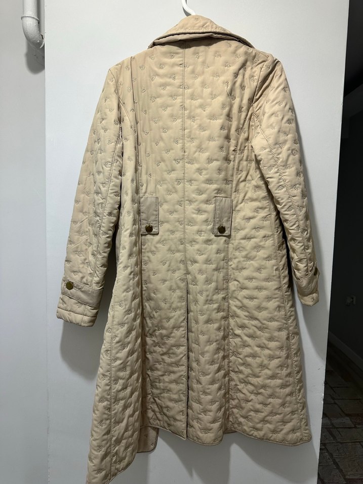 Bej Kadın Uzun Düğmeli Keten Kaban - Görsel 3