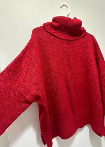 Kırmızı Yüksek Yaka Kadın Kazak - Görsel 2