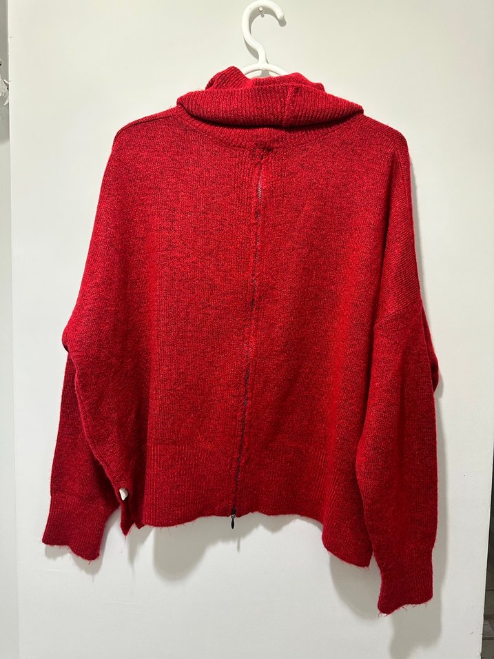 Kırmızı Yüksek Yaka Kadın Kazak - Görsel 4